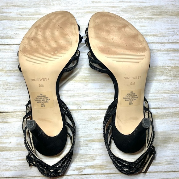 Nine West Ivonne Women Black Ankle Strap Sequins 4” Heels size 5 - Picture 8 of 8